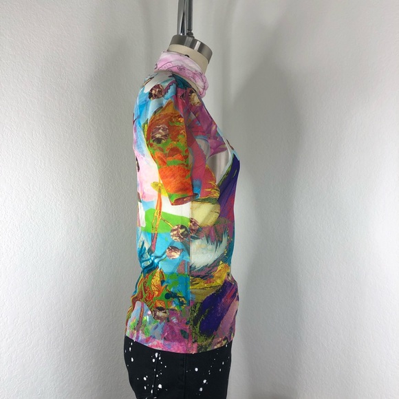 Issey Miyake Sheer Abstract Mesh 90's Tee Top Blou - Picture 4 of 10